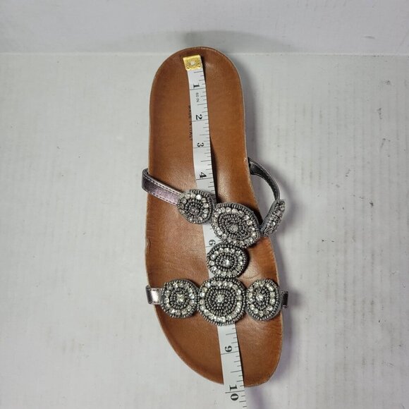 A. Giannetti Women Beaded Silver Metallic Leather Slip-On Sandals Size 7.5 - Picture 6 of 9